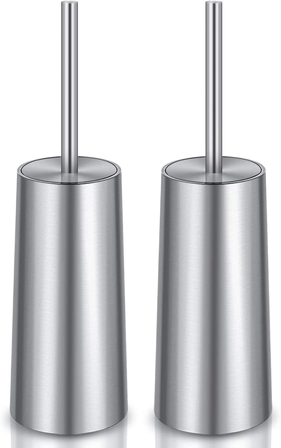 Toilet Brush and Holder. 2 Pack Toilet Brush Stainless Steel. Toilet Bowl Brush for Bathroom Toilet-Ergonomic. Elegant.Durable (Silver)