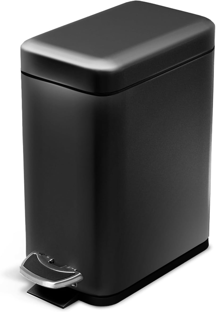 Home Zone Living 1.3 Gallon Small Bathroom Trash Can with Lid and Step Pedal. Stainless Steel Wastebasket with Slim Design for Home and Office. Silver. 5 Liters