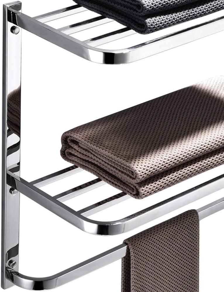 LUANT 3-Tier Bathroom Shelf with Towel Bars. Stainless Steel Wall Mounting Rack.22-1/2 Inch