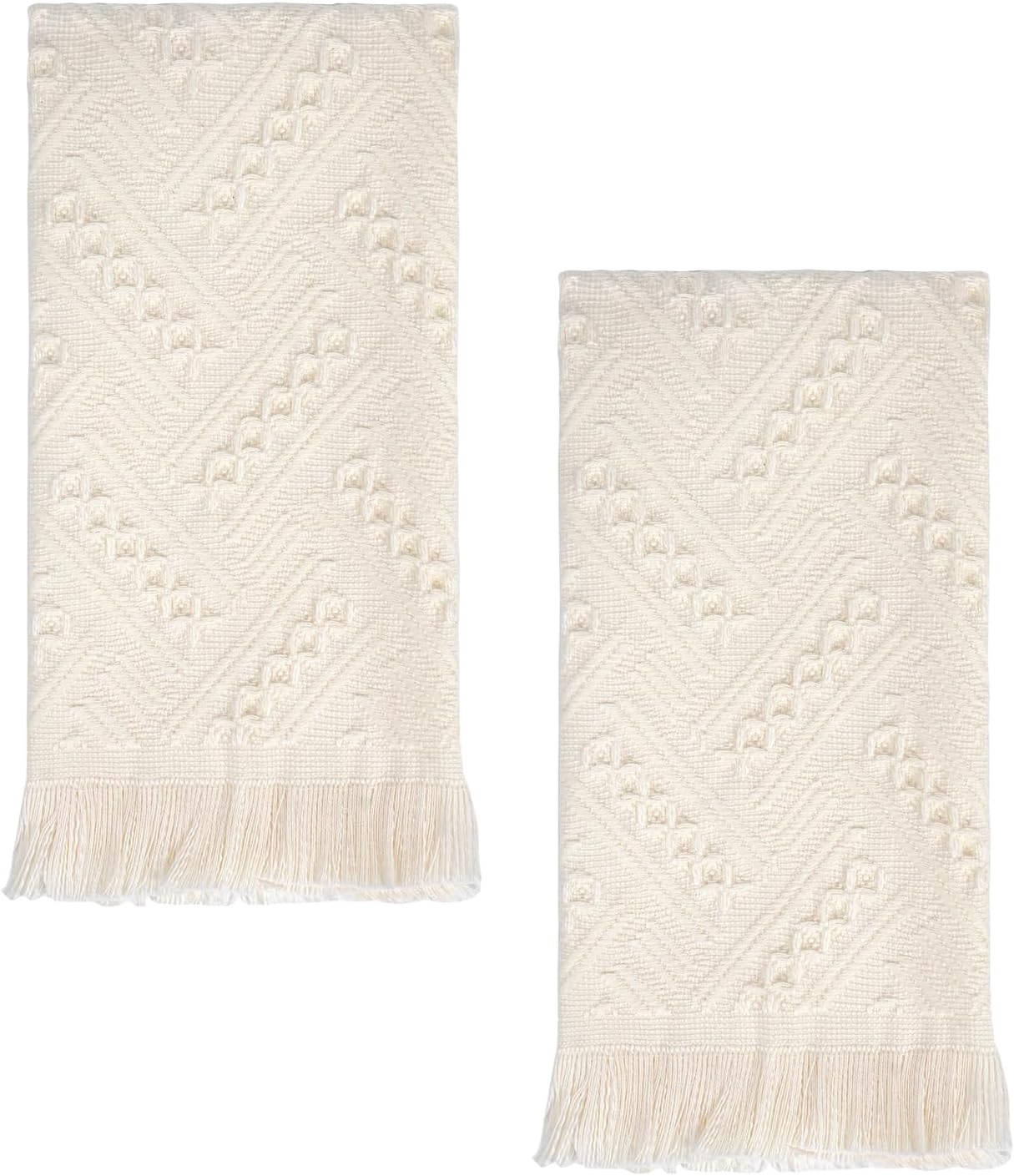 Luxury Decorative Hand Towels Bathroom: 2 Packs 14X30 100% Cotton Turkish Absorbent Soft Face Towel Set for Boho Bathroom Decor Kitchen Hotel Spa Farmhouse Guest Tea Gift (Cream White. 14x30)