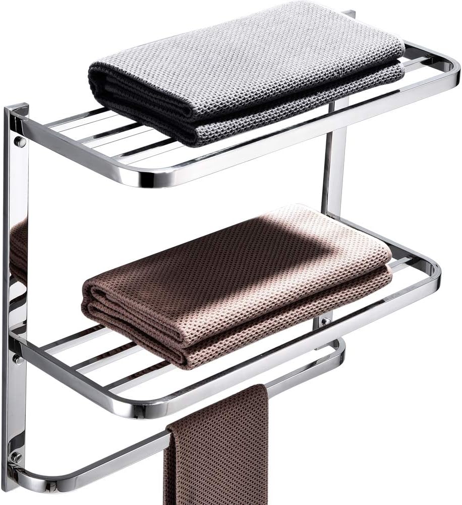 LUANT 3-Tier Bathroom Shelf with Towel Bars. Stainless Steel Wall Mounting Rack.22-1/2 Inch