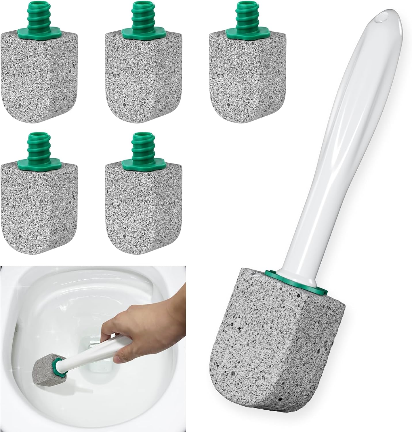 Pumice Stone Toilet Bowl Cleaner.Bathroom Cleaner Brush Toilet Wand Refills with 30CM Long Handle for Remove Hard Water Stains with 1 Wand+ Pumice Stones (5 Pack)